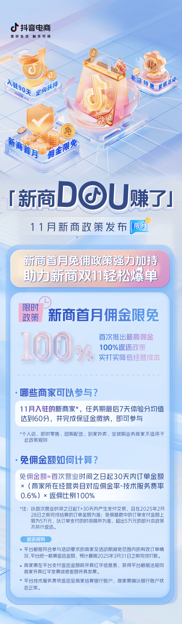 「新商DOU赚了」11月新商三大政策限时发布，抖音电商新商扶持再加码！